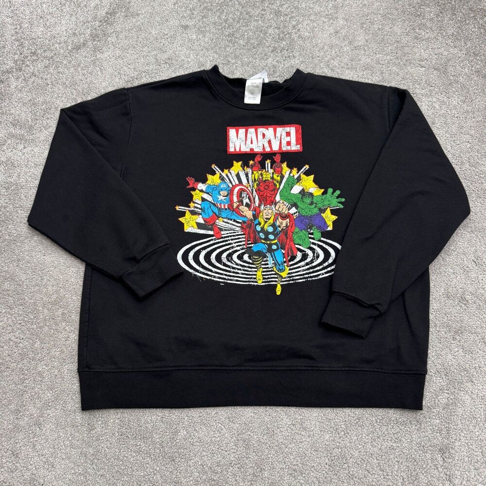 Marvel Avengers Graphic Crew Neck Pullover Sweatshirt Mens 2XL Black Superheroes